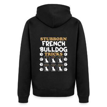 Funny Frenchie TOURS DE BOULEDOGUE FRANÇAIS TÊTU - Veste à capuche bio Premium Unisexe - noir - Dos - Nico (187cm)