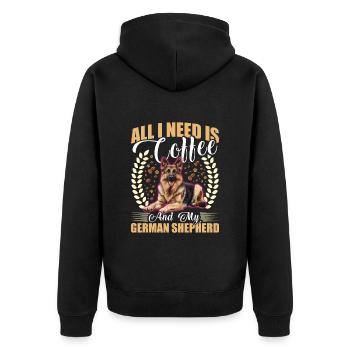 Dog owners ALL I NEED IS COFFEE AND ENGLISH - Unisex Premium Organic Zip Hoodie - black - Back - Nico (187cm)