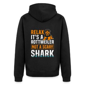 Rottie RELAX IT'S JUST A ROTTWEILER Lustiges - Unisex Premium Bio Zip Hoodie - Schwarz - Hinten - Nico (187cm)
