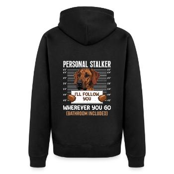 Rhodesian Ridgeback PERSONAL STALKER Funny - Unisex Premium Organic Zip Hoodie - black - Back - Nico (187cm)