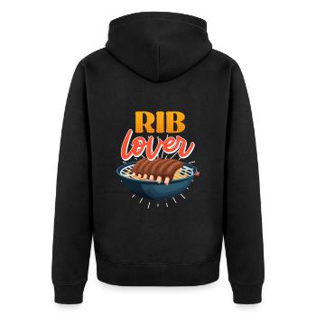 Fleischliebhaber RIB LOVER Grillfeier Lustiges - Unisex Premium Bio Zip Hoodie - Schwarz - Hinten - Nico (187cm)