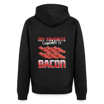 Fleischliebhaber MY FAVORITE VEGETABLE IS BACON - Unisex Premium Bio Zip Hoodie - Schwarz - Hinten - Nico (187cm)