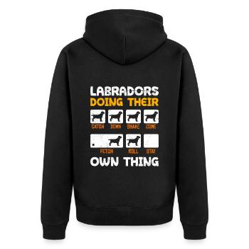 Labradors Doing Their Own Thing Lustiges - Unisex Premium Bio Zip Hoodie - Schwarz - Hinten - Nico (187cm)