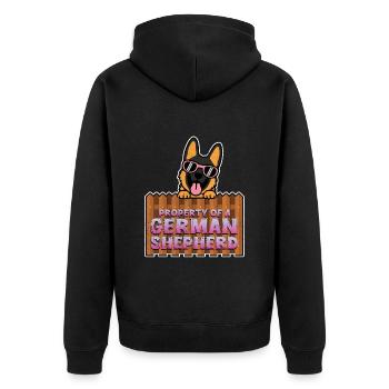 German Shepherd PROPERTY OF A GERMAN - Unisex Premium Organic Zip Hoodie - black - Back - Nico (187cm)