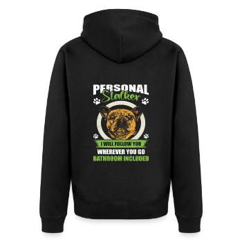 Bouledogue français PERSONAL STALKER drôle - Veste à capuche bio Premium Unisexe - noir - Dos - Nico (187cm)