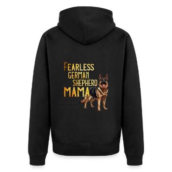 Hundemama STARKE DEUTSCHE SCHÄFERHUND MAMA - Unisex Premium Bio Zip Hoodie - Schwarz - Hinten - Nico (187cm)