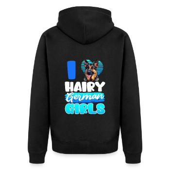 German Shepherd I LOVE HAIRY GERMAN GIRLS - Unisex Premium Organic Zip Hoodie - black - Back - Nico (187cm)