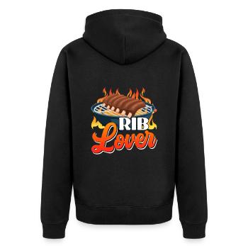 Fleischliebhaber RIB LOVER Grillfeier Lustiges - Unisex Premium Bio Zip Hoodie - Schwarz - Hinten - Nico (187cm)