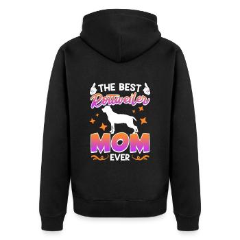 Rottie WELTBESTE ROTTWEILER MUTTI Rottweiler - Unisex Premium Bio Zip Hoodie - Schwarz - Hinten - Nico (187cm)