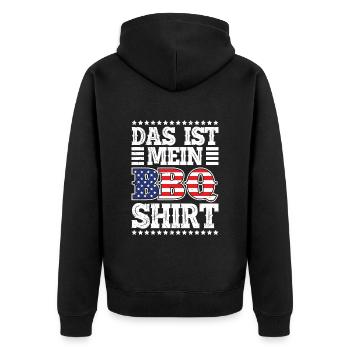 Grillmeister This is my Meat Smoking Shirt USA - Unisex Premium Bio Zip Hoodie - Schwarz - Hinten - Nico (187cm)