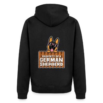 German Shepherd PROPERTY OF A GERMAN - Unisex Premium Organic Zip Hoodie - black - Back - Nico (187cm)
