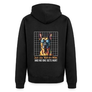 Malinois JUST SAY MAL-IN-WAH NO ONE GETS HURT - Unisex Premium Organic Zip Hoodie - black - Back - Nico (187cm)