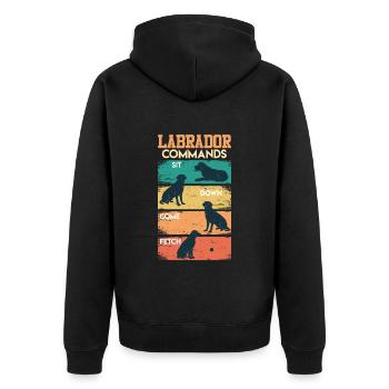 Labrador KOMMANDOS Labrador Liebhaber Lustiges - Unisex Premium Bio Zip Hoodie - Schwarz - Hinten - Nico (187cm)