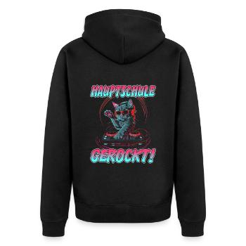 Abschlussklasse | Quali | Hauptschule gerockt - Unisex Premium Bio Zip Hoodie - Schwarz - Hinten - Nico (187cm)