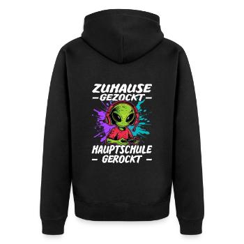 Schulabschluss Hauptschule gerockt | Quali - Unisex Premium Bio Zip Hoodie - Schwarz - Hinten - Nico (187cm)