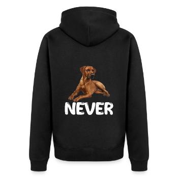 Rhodesian Ridgeback NEVER Sture Ridgebacks - Unisex Premium Bio Zip Hoodie - Schwarz - Hinten - Nico (187cm)