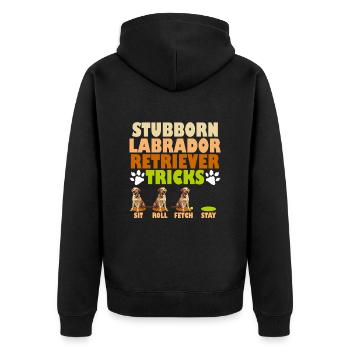 Labrador Hunde STUBBORN LABRADOR RETRIEVER TRICKS - Unisex Premium Bio Zip Hoodie - Schwarz - Hinten - Nico (187cm)
