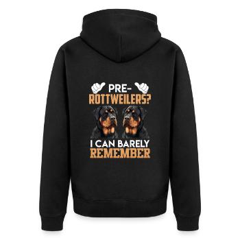 Rottie owner PRE-ROTTWEILER CAN BARELY REMEMBER - Unisex Premium Organic Zip Hoodie - black - Back - Nico (187cm)