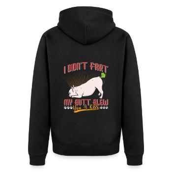 Frenchie N’A PAS PET MES FESSES T’ONT SOUFFLÉ UN BAISER Lustig - Veste à capuche bio Premium Unisexe - noir - Dos - Nico (187cm)