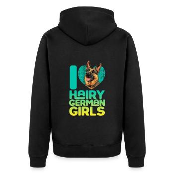 German Shepherd I LOVE HAIRY GERMAN GIRLS - Unisex Premium Organic Zip Hoodie - black - Back - Nico (187cm)