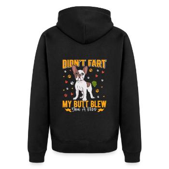 Frenchie N’A PAS PET MES FESSES T’ONT SOUFFLÉ UN BAISER Lustig - Veste à capuche bio Premium Unisexe - noir - Dos - Nico (187cm)