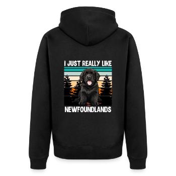 Neufundländer I JUST REALLY LIKE NEWFOUNDLANDS - Unisex Premium Bio Zip Hoodie - Schwarz - Hinten - Nico (187cm)