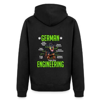 Dobermänner GERMAN ENGINEERING Lustiges - Unisex Premium Bio Zip Hoodie - Schwarz - Hinten - Nico (187cm)