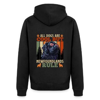 Neufundländer ALL DOGS ARE COOL BUT NEWFOUNDLANDS - Unisex Premium Bio Zip Hoodie - Schwarz - Hinten - Nico (187cm)