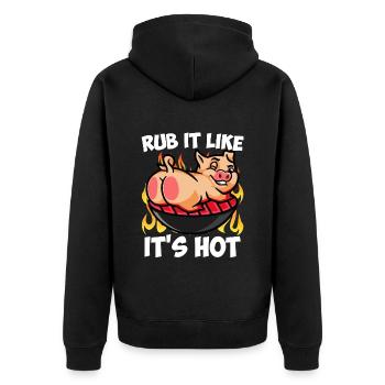 Meat Lovers RUB IT LIKE IT'S HOT Meat Fan - Unisex Premium Organic Zip Hoodie - black - Back - Nico (187cm)