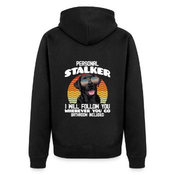 Labrador Funny WILL FOLLOW YOU WHEREVER YOU GO - Unisex Premium Organic Zip Hoodie - black - Back - Nico (187cm)