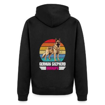 Deutscher Schäferhund GERMAN SHEPHERD GRANDPA - Unisex Premium Bio Zip Hoodie - Schwarz - Hinten - Nico (187cm)