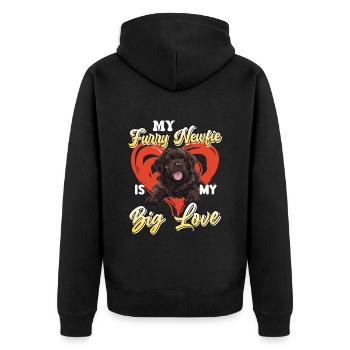 Neufundländer MEIN PELZIGER NEUFUNDLÄNDER LIEBE - Unisex Premium Bio Zip Hoodie - Schwarz - Hinten - Nico (187cm)