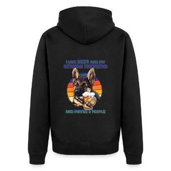 Schäferhund LIKE BEER AND GERMAN SHEPHERD - Unisex Premium Organic Zip Hoodie - black - Back - Nico (187cm)