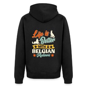 BELGISCHE SCHÄFERHUNDE MACHEN DAS LEBEN VOLLKOMMEN - Unisex Premium Bio Zip Hoodie - Schwarz - Hinten - Nico (187cm)