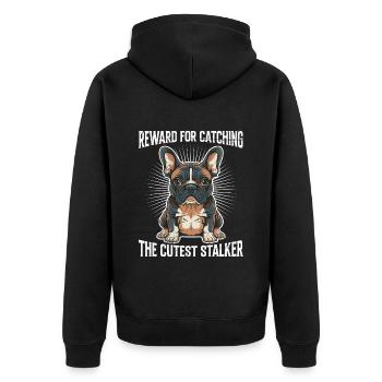 Französische Bulldogge Reward for Catching Lustig - Unisex Premium Bio Zip Hoodie - Schwarz - Hinten - Nico (187cm)