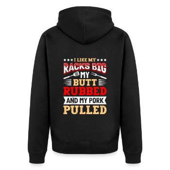 Les amateurs de viande aiment mes carrés gros cul frottés - Veste à capuche bio Premium Unisexe - noir - Dos - Nico (187cm)