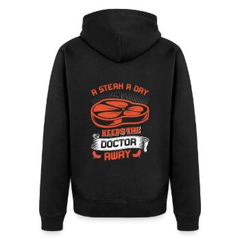 MEAT EATER A STEAK A DAY KEEPS THE DOCTOR AWAY - Unisex Premium Organic Zip Hoodie - black - Back - Nico (187cm)