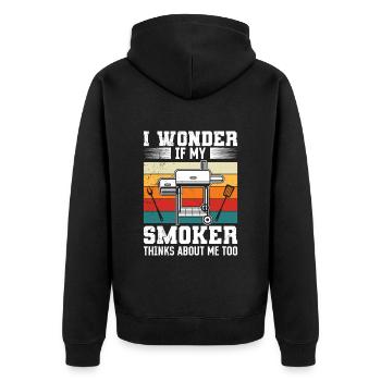 Grillfeier I Wonder if my Smoker Thinks About Me - Unisex Premium Bio Zip Hoodie - Schwarz - Hinten - Nico (187cm)