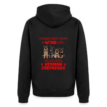 German Shepherd WOMAN CANNOT SURVIVE ON WINE - Unisex Premium Organic Zip Hoodie - black - Back - Nico (187cm)