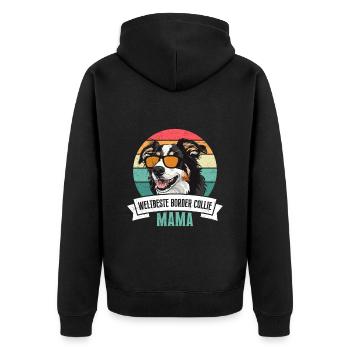 Hundemama BESTE BORDER COLLIE MAMA Vintage - Unisex Premium Bio Zip Hoodie - Schwarz - Hinten - Nico (187cm)