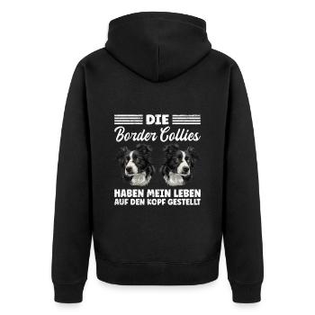 Border Collies MY LIFE TURNED UPSIDE DOWN - Unisex Premium Organic Zip Hoodie - black - Back - Nico (187cm)