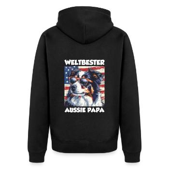 Australian Shepherd WELTBESTER AUSSIE PAPA - Unisex Premium Bio Zip Hoodie - Schwarz - Hinten - Nico (187cm)