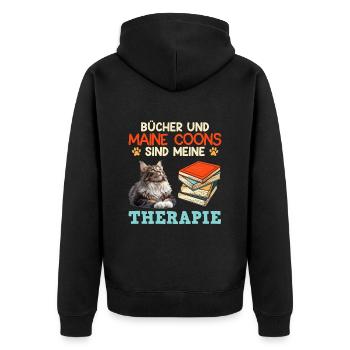 BOOKS AND MAINE COONS ARE MY THERAPY Main - Unisex Premium Organic Zip Hoodie - black - Back - Nico (187cm)