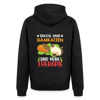 TACOS AND SIAMESE CATS ARE MY THERAPY Fun - Unisex Premium Organic Zip Hoodie - black - Back - Nico (187cm)