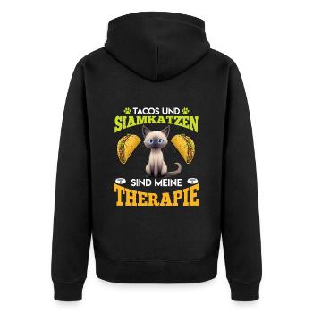 TACOS AND SIAMESE CATS ARE MY THERAPY Fun - Unisex Premium Organic Zip Hoodie - black - Back - Nico (187cm)