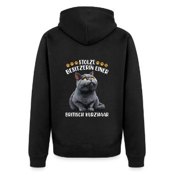 British Shorthair PROUD OWNER OF A BRITISH - Unisex Premium Organic Zip Hoodie - black - Back - Nico (187cm)