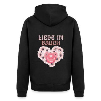 Pregnant LOVE IN THE BELLY Expectant mothers - Unisex Premium Organic Zip Hoodie - black - Back - Nico (187cm)
