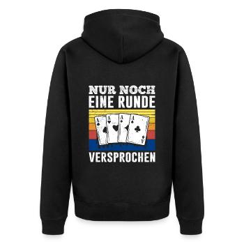 Pokerspieler NUR NOCH EINE RUNDE VERSPROCHEN - Unisex Premium Bio Zip Hoodie - Schwarz - Hinten - Nico (187cm)