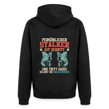 Border Collie HARCELEUR PERSONNEL SUIVEZ-VOUS - Veste à capuche bio Premium Unisexe - noir - Dos - Nico (187cm)