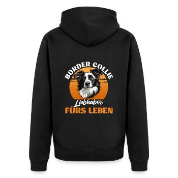 BORDER COLLIE LIEBHABER FÜRS LEBEN Lustiges - Unisex Premium Bio Zip Hoodie - Schwarz - Hinten - Nico (187cm)